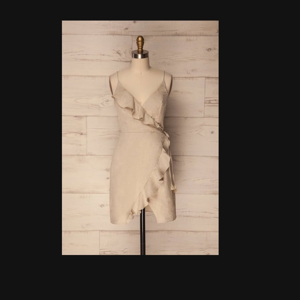 Chic Asymmetrical Beige Ruffle Dress